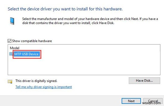 Sửa lỗi cài đặt thiết bị USB MTP không thành công trong Windows 10 