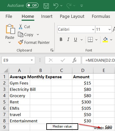 Cách tính giá trị trung vị trong Excel 