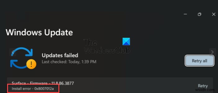 Sửa lỗi cài đặt Windows Update 0x8007012a 