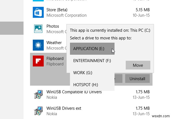 Cách di chuyển Ứng dụng Windows sang Drive khác qua Cài đặt 