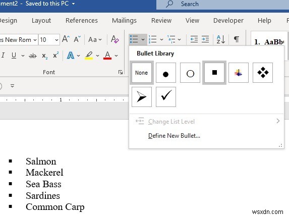 Cách thêm Dấu kiểm và Dấu đầu dòng vuông trong Microsoft Word 