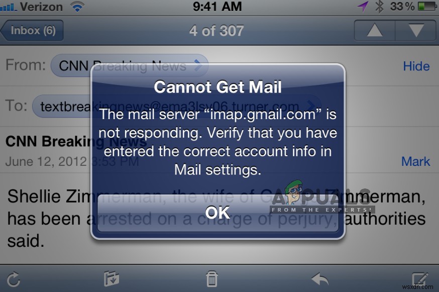 Khắc phục:imap.gmail.com không phản hồi trên iPhone / iPad 