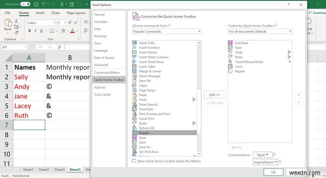 Cách sử dụng Undo, Redo và Repeat trong Excel