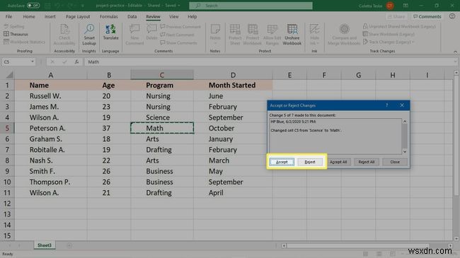 Cách sử dụng Theo dõi thay đổi (Track Changes) trong Excel