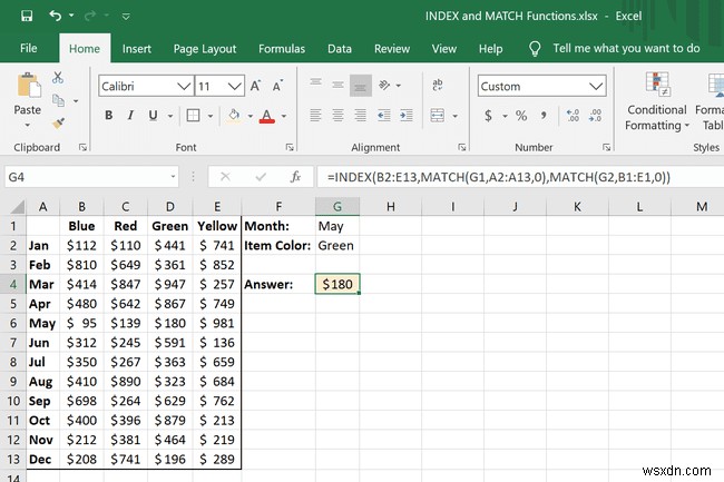 Cách dùng hàm INDEX và MATCH trong Excel