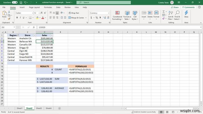 Cách sử dụng hàm SUBTOTAL trong Excel