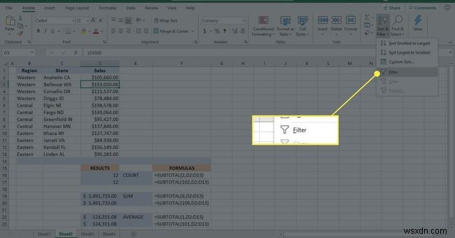 Cách sử dụng hàm SUBTOTAL trong Excel