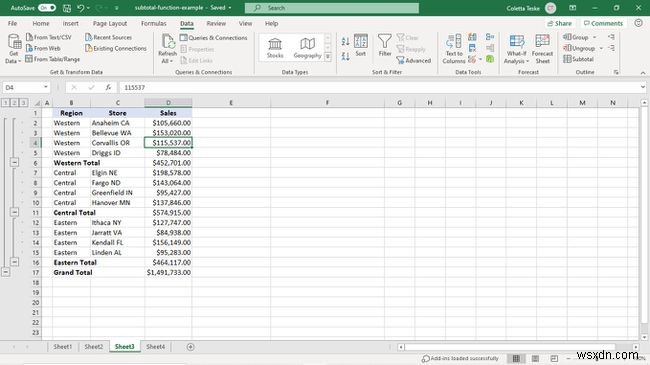 Cách sử dụng hàm SUBTOTAL trong Excel