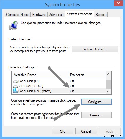 Cách tắt hoặc cấu hình System Restore trên Windows 8/8.1