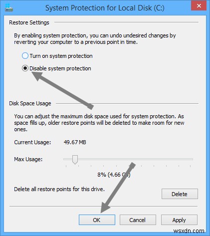Cách tắt hoặc cấu hình System Restore trên Windows 8/8.1