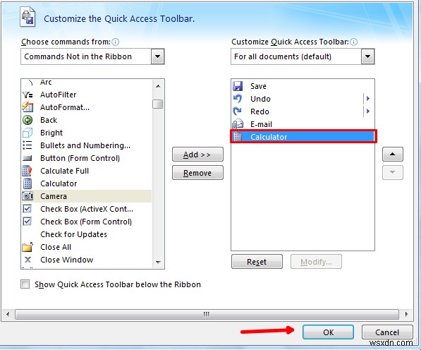 Thêm Máy tính Windows vào Thanh công cụ truy cập nhanh của Excel