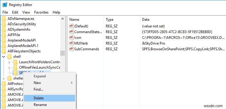 Cách xóa tùy chọn  SkyDrive Pro  khỏi menu chuột phải Windows 10