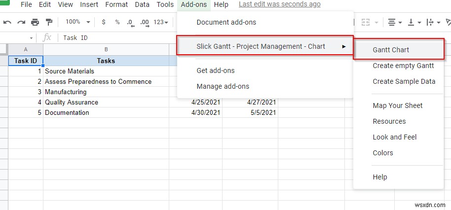 Cách thêm biểu đồ Gantt vào Google Docs