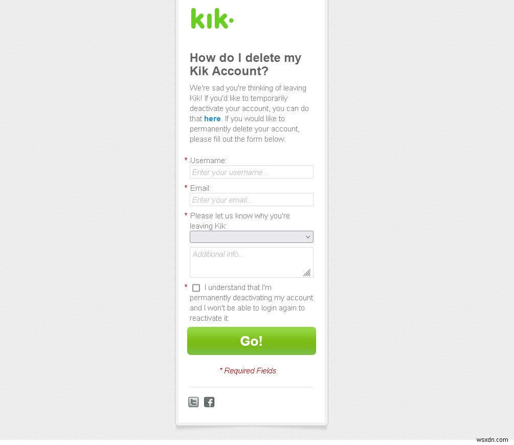 Cách xóa tài khoản Kik