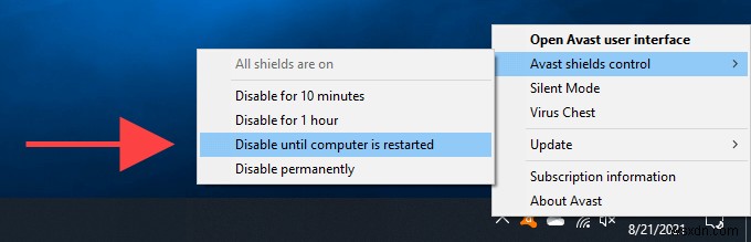Cách tắt hoặc vô hiệu hóa Avast tạm thời
