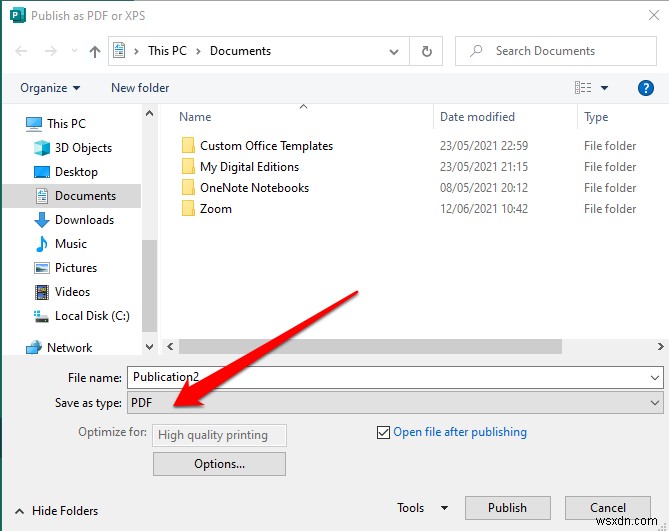 Cách chuyển đổi file Microsoft Publisher sang PDF