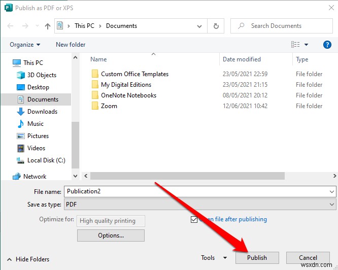 Cách chuyển đổi file Microsoft Publisher sang PDF