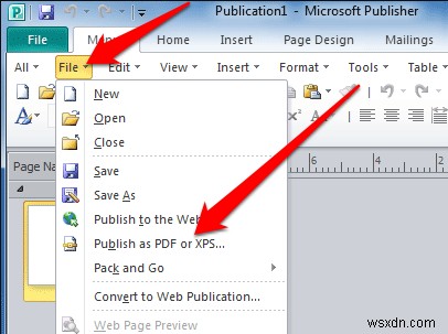 Cách chuyển đổi file Microsoft Publisher sang PDF