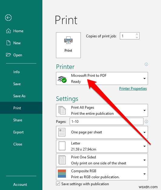 Cách chuyển đổi file Microsoft Publisher sang PDF