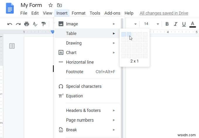 Cách tạo biểu mẫu Google Docs có thể điền được với bảng