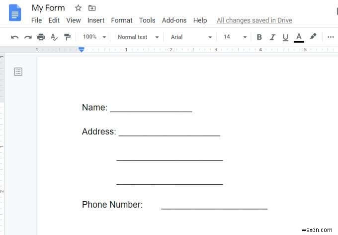Cách tạo biểu mẫu Google Docs có thể điền được với bảng