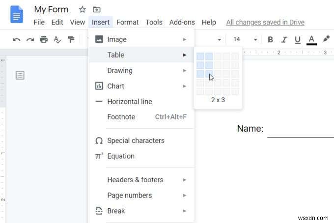 Cách tạo biểu mẫu Google Docs có thể điền được với bảng