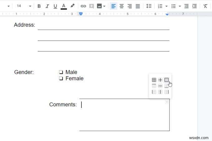 Cách tạo biểu mẫu Google Docs có thể điền được với bảng