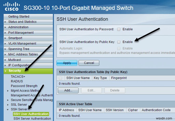 Bật xác thực khóa công khai cho SSH trên Cisco SG300 Switches