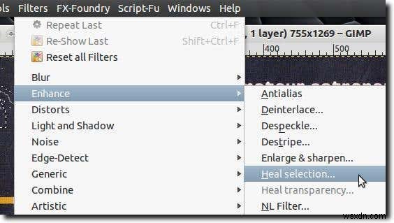 Xóa vết xước trên ảnh với công cụ Heal Selection của GIMP