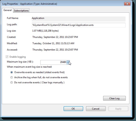 Xuất, Xóa và Tăng kích thước Event Logs trong Windows