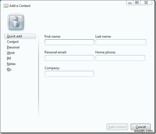 Thêm contact thủ công vào Windows Live Mail Address Book