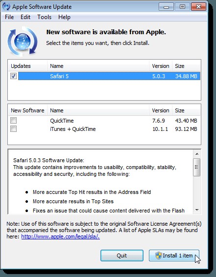 Cập nhật trình duyệt Safari của Apple trên Windows