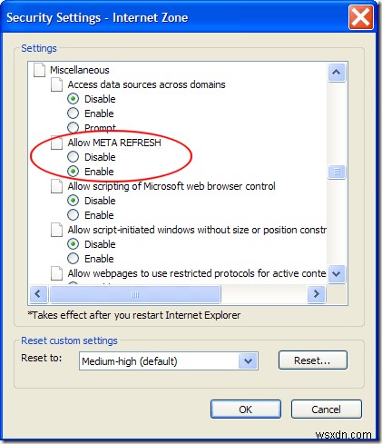 Vô Hiệu Hóa Meta Refresh Trong Internet Explorer