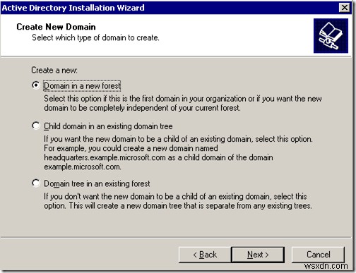 Cài đặt Active Directory trên Windows Server 2003: dcpromo
