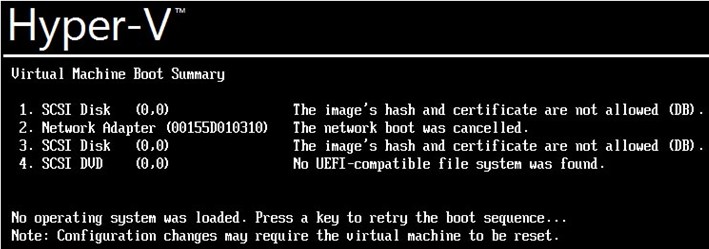 Lỗi boot Hyper-V: Hash và chứng chỉ của image không được phép