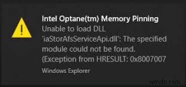Khắc phục: Intel Optane™ Memory Pinning không tải được DLL