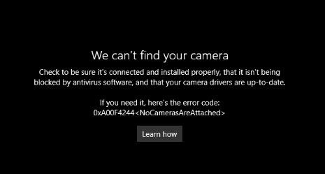 Khắc phục lỗi 0xA00F4244 NoCamerasAreAttached camera