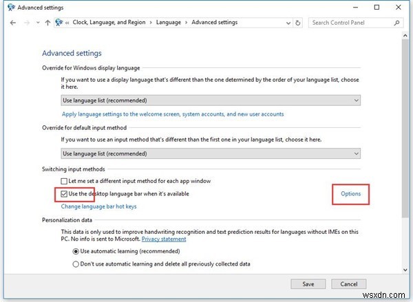 Bật/tắt Language Bar và Input Indicator trên Windows 10