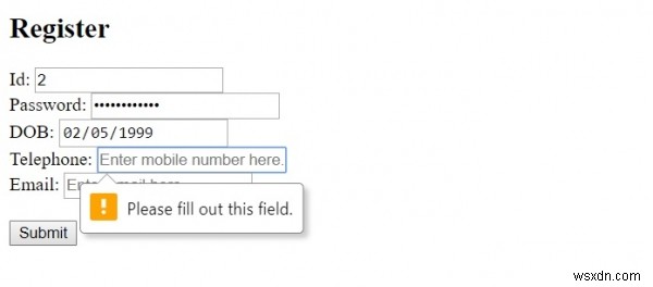 Thuộc tính required của thẻ HTML <input>