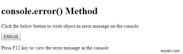 Phương thức HTML DOM console.error()