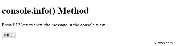 Phương thức HTML DOM console.info()
