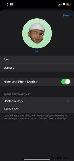 Cách tạo hoặc chỉnh sửa hồ sơ iMessage