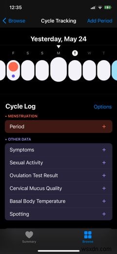 Cách theo dõi chu kỳ kinh nguyệt với ứng dụng Sức khỏe trên iPhone