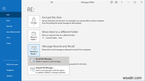 Cách thu hồi email đã gửi trong Outlook