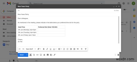 Cách thêm bảng vào email Gmail