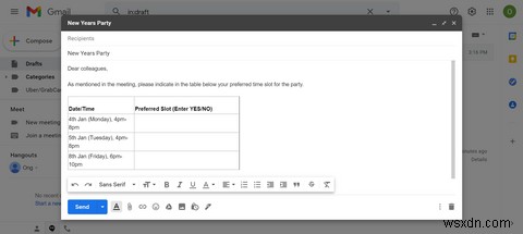 Cách thêm bảng vào email Gmail