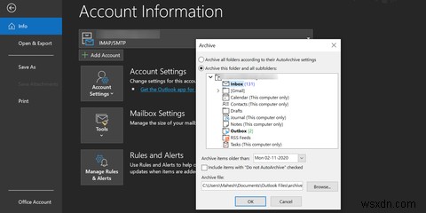Cách lưu trữ (Archive) Email trong Outlook