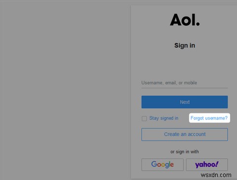 Tên đăng nhập màn hình AOL Mail của tôi là gì?