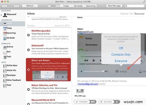 Ứng Dụng Email Quản Lý Nhiệm Vụ Mail Pilot Ra Mắt Trên Mac OS X