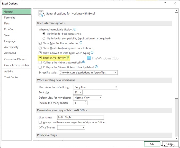 Cách bật/tắt Xem trước trực tiếp (Live Preview) trong Word, Excel, PowerPoint